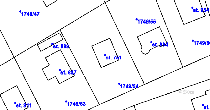Parcela st. 751 v KÚ Libouchec, Katastrální mapa