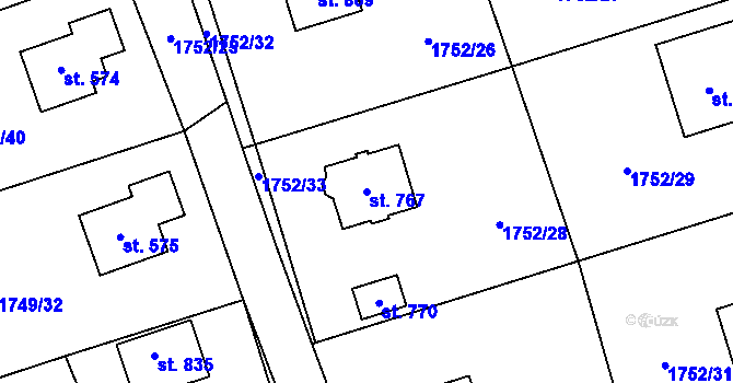 Parcela st. 767 v KÚ Libouchec, Katastrální mapa