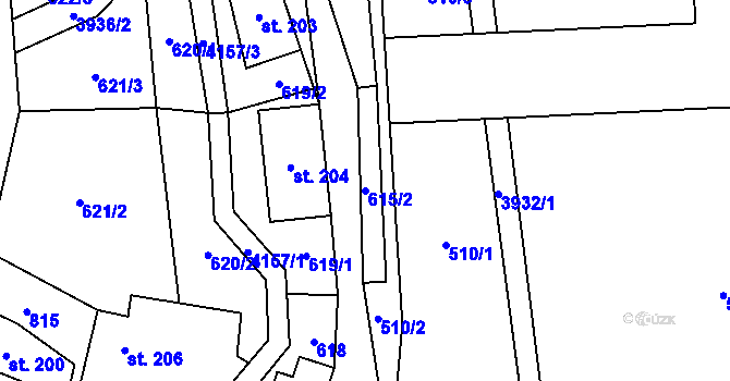 Parcela st. 615/2 v KÚ Libouchec, Katastrální mapa
