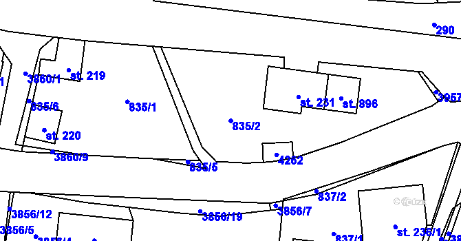 Parcela st. 835/2 v KÚ Libouchec, Katastrální mapa