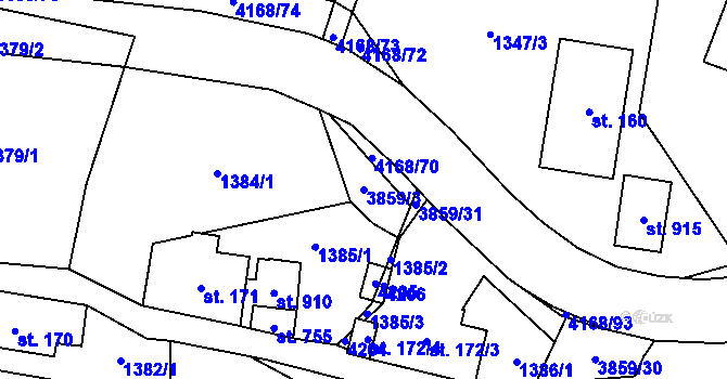 Parcela st. 3859/3 v KÚ Libouchec, Katastrální mapa