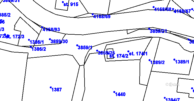 Parcela st. 3859/25 v KÚ Libouchec, Katastrální mapa