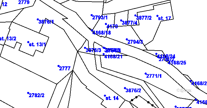 Parcela st. 4168/21 v KÚ Libouchec, Katastrální mapa