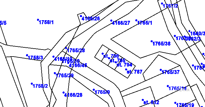 Parcela st. 796 v KÚ Libouchec, Katastrální mapa