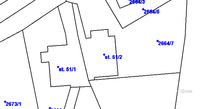 Parcela st. 51/2 v KÚ Libouchec, Katastrální mapa