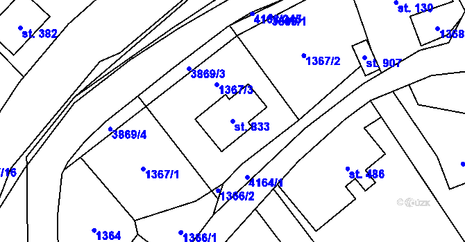 Parcela st. 833 v KÚ Libouchec, Katastrální mapa