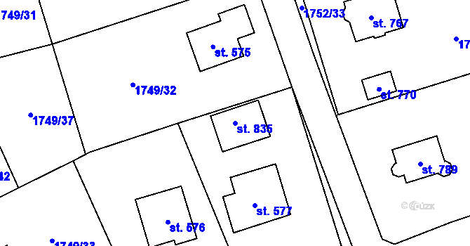 Parcela st. 835 v KÚ Libouchec, Katastrální mapa
