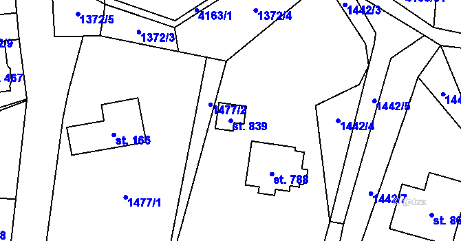 Parcela st. 839 v KÚ Libouchec, Katastrální mapa