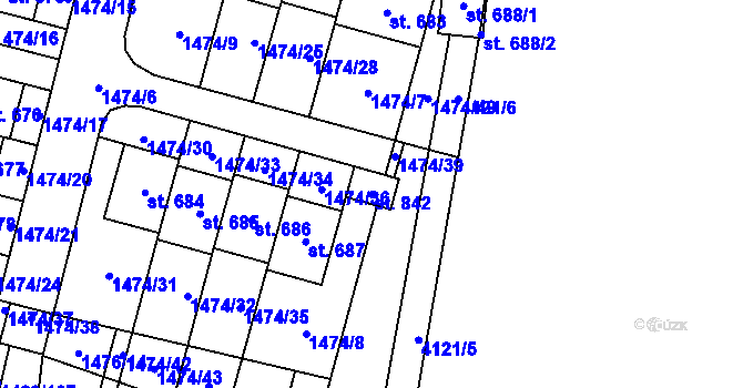 Parcela st. 842 v KÚ Libouchec, Katastrální mapa