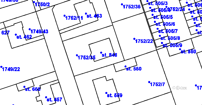 Parcela st. 848 v KÚ Libouchec, Katastrální mapa