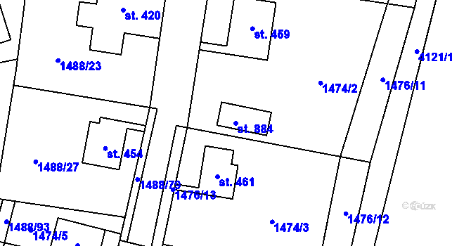 Parcela st. 884 v KÚ Libouchec, Katastrální mapa