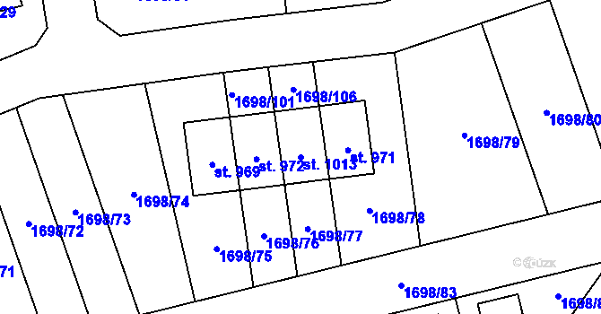 Parcela st. 1013 v KÚ Libouchec, Katastrální mapa