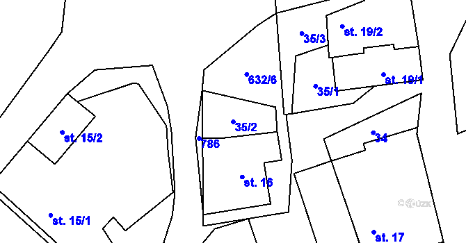 Parcela st. 35/2 v KÚ Bořkovice, Katastrální mapa