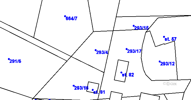 Parcela st. 293/4 v KÚ Bořkovice, Katastrální mapa