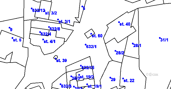 Parcela st. 632/1 v KÚ Bořkovice, Katastrální mapa