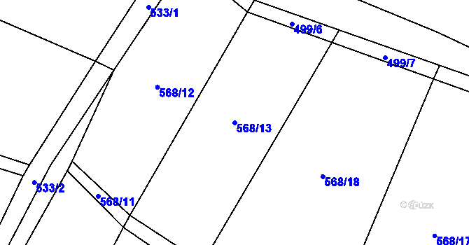 Parcela st. 568/13 v KÚ Bořkovice, Katastrální mapa