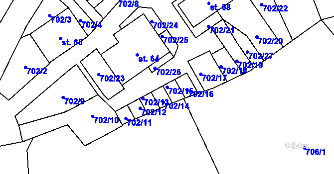 Parcela st. 702/15 v KÚ Bořkovice, Katastrální mapa