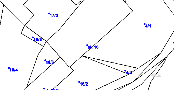 Parcela st. 16 v KÚ Laby, Katastrální mapa