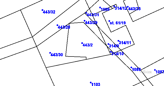 Parcela st. 443/2 v KÚ Libovice u Slaného, Katastrální mapa