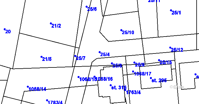 Parcela st. 25/4 v KÚ Librantice, Katastrální mapa