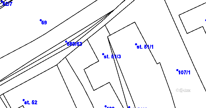 Parcela st. 51/3 v KÚ Libřice, Katastrální mapa