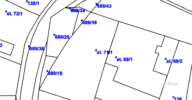 Parcela st. 71/1 v KÚ Libřice, Katastrální mapa