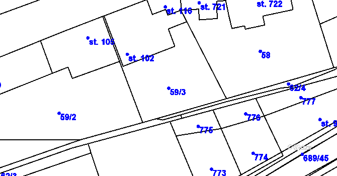 Parcela st. 59/3 v KÚ Libřice, Katastrální mapa
