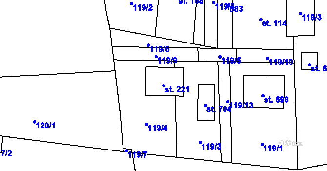 Parcela st. 221 v KÚ Libřice, Katastrální mapa