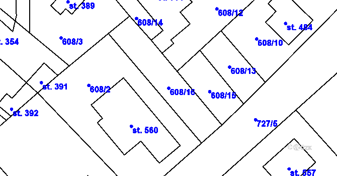 Parcela st. 608/16 v KÚ Libštát, Katastrální mapa