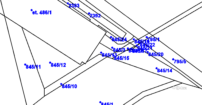Parcela st. 845/13 v KÚ Libštát, Katastrální mapa