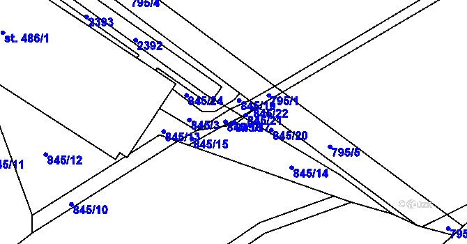 Parcela st. 845/17 v KÚ Libštát, Katastrální mapa
