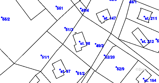 Parcela st. 98 v KÚ Březka, Katastrální mapa