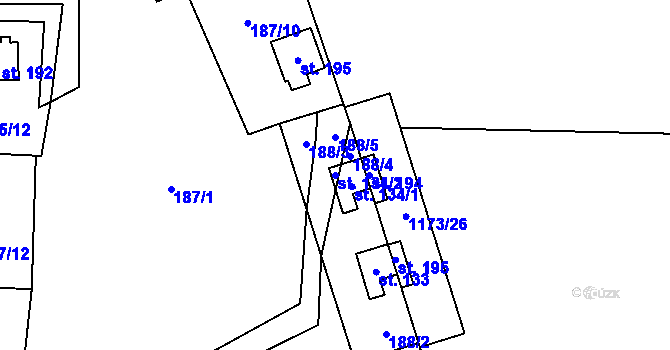 Parcela st. 134/2 v KÚ Březka, Katastrální mapa