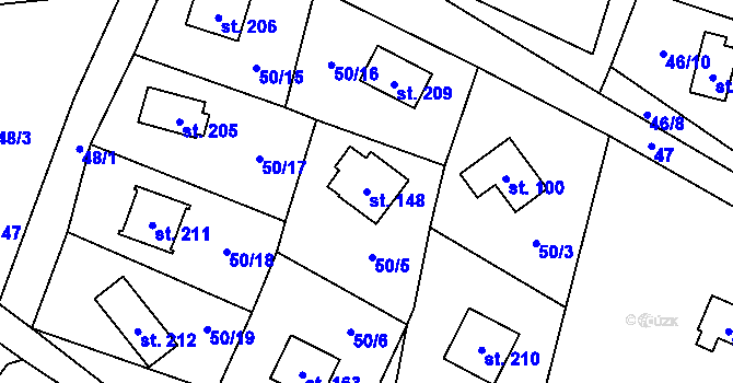 Parcela st. 148 v KÚ Březka, Katastrální mapa