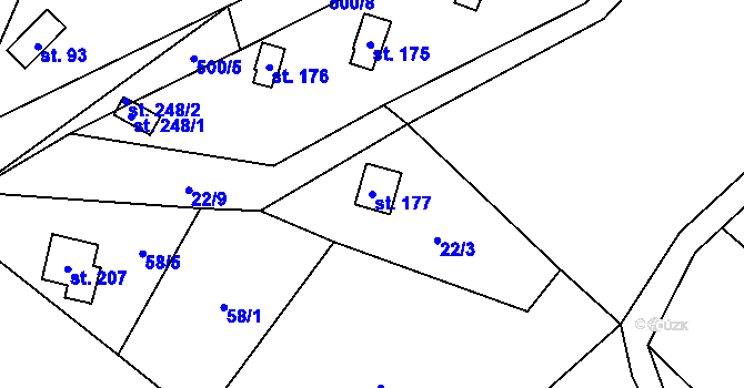 Parcela st. 177 v KÚ Březka, Katastrální mapa