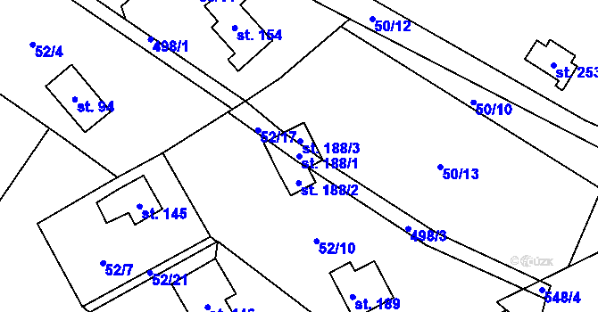 Parcela st. 188/1 v KÚ Březka, Katastrální mapa