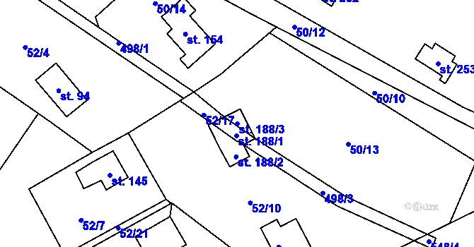 Parcela st. 188/3 v KÚ Březka, Katastrální mapa