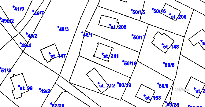 Parcela st. 211 v KÚ Březka, Katastrální mapa