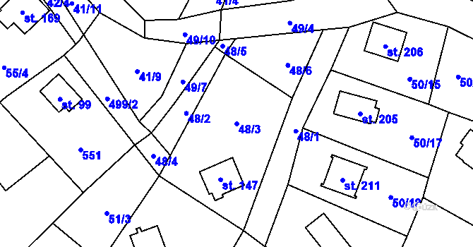 Parcela st. 48/3 v KÚ Březka, Katastrální mapa