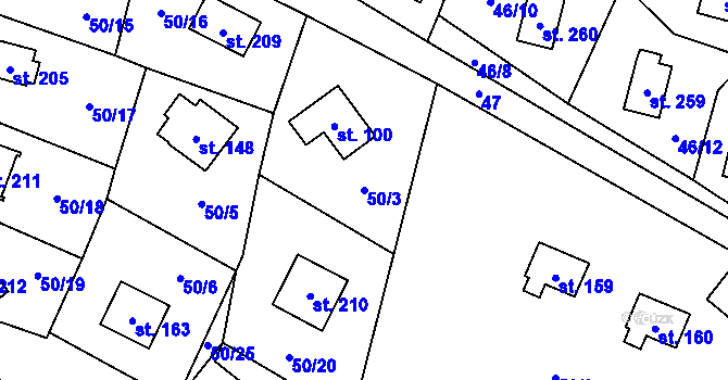 Parcela st. 50/3 v KÚ Březka, Katastrální mapa