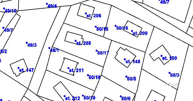 Parcela st. 50/17 v KÚ Březka, Katastrální mapa