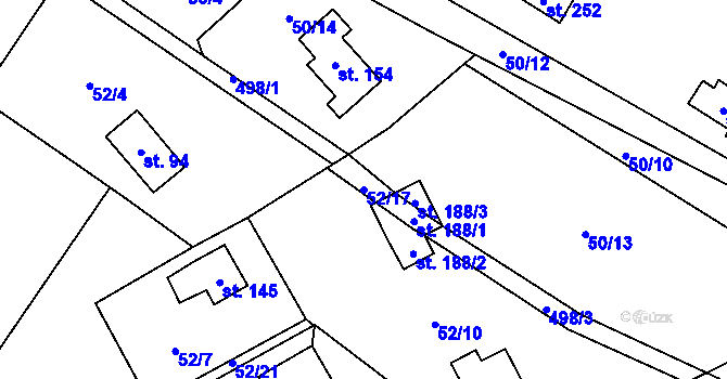 Parcela st. 52/17 v KÚ Březka, Katastrální mapa