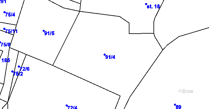 Parcela st. 91/4 v KÚ Březka, Katastrální mapa