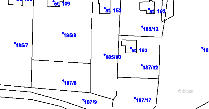 Parcela st. 185/10 v KÚ Březka, Katastrální mapa