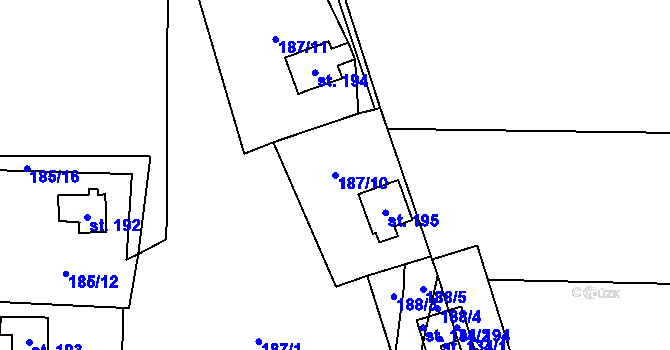 Parcela st. 187/10 v KÚ Březka, Katastrální mapa