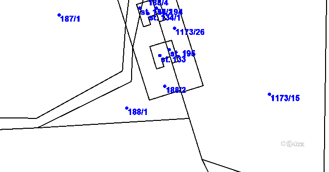 Parcela st. 188/2 v KÚ Březka, Katastrální mapa