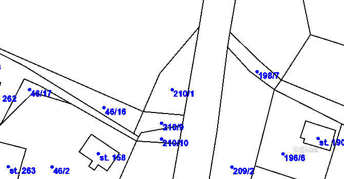 Parcela st. 210/1 v KÚ Březka, Katastrální mapa
