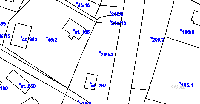 Parcela st. 210/4 v KÚ Březka, Katastrální mapa