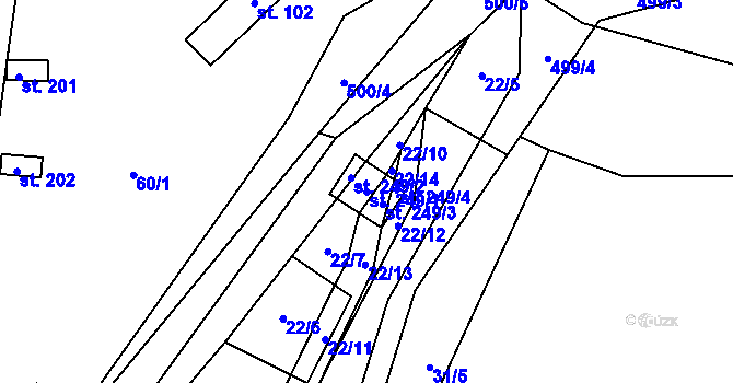 Parcela st. 249/1 v KÚ Březka, Katastrální mapa