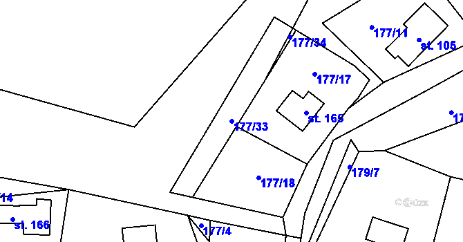 Parcela st. 177/33 v KÚ Březka, Katastrální mapa